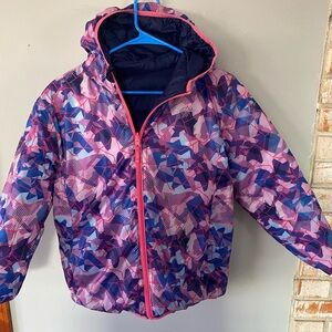 Eddie Bauer Reversible‎ Down puffer hooded Pink Blue Jacket XL/16